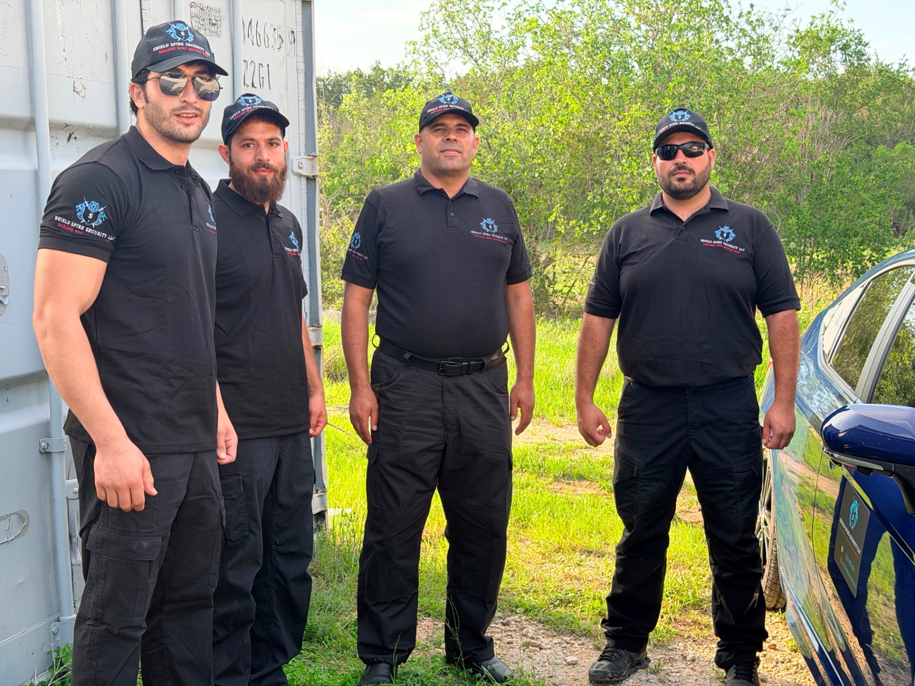 Shield Spire Security team of four uniformed officers deployed for a graduation ceremony in Kyle, Texas.